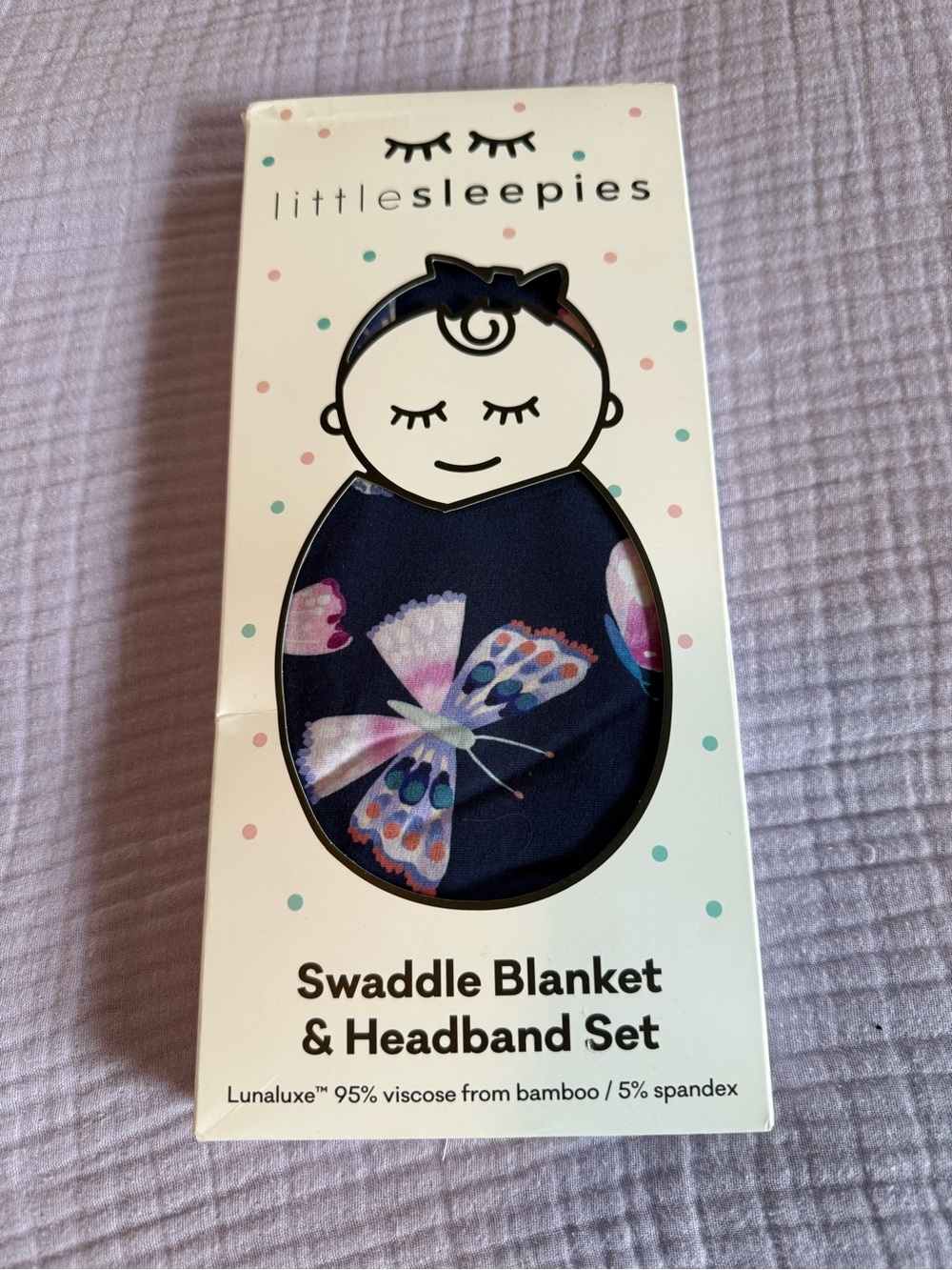 NIP Little Sleepies Butterfly Kisses Bamboo Swaddle & Luxe Bow Headband Set NWT